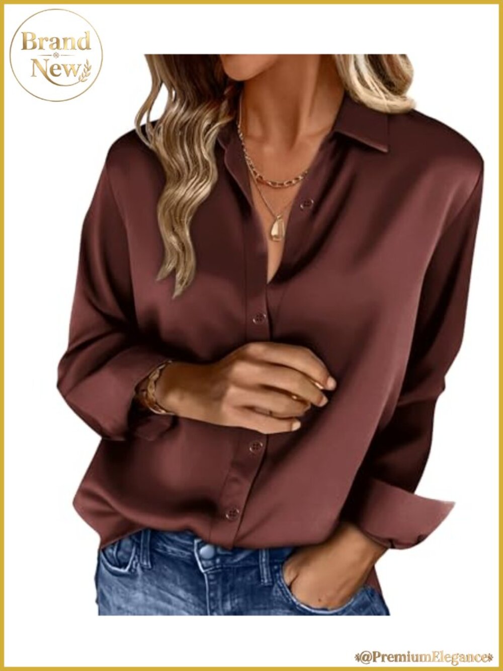 Womens Long Sleeve Button Down Shirt Silk Satin Blouses Business Casual